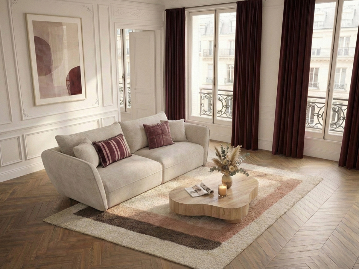 Bobochic Luigi Sofa 3-Sitzer Strukturstoff Beige