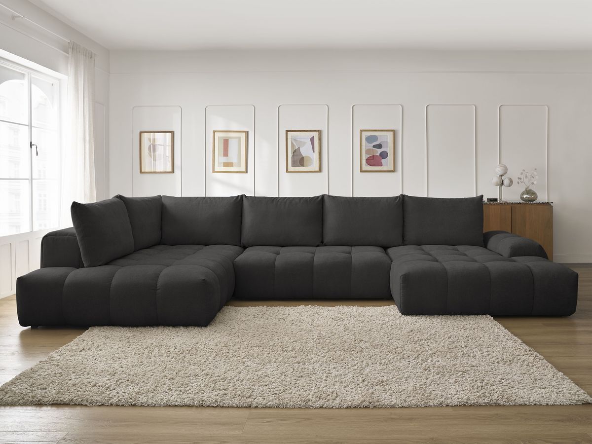 Bobochic Everest Wohnlandschaft, 6 Kissen Strukturstoff Schwarz Ecke rechts