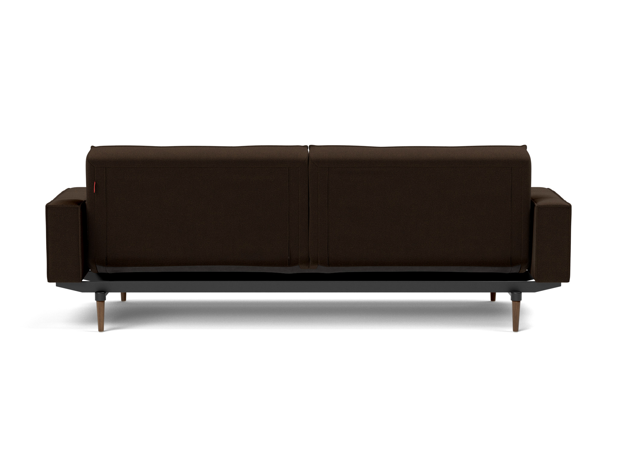 Schlafsofa Splitback mit Armlehnen Strukturierter Stoff Taura 358-Chocco Beine Styletto Eiche dunkel