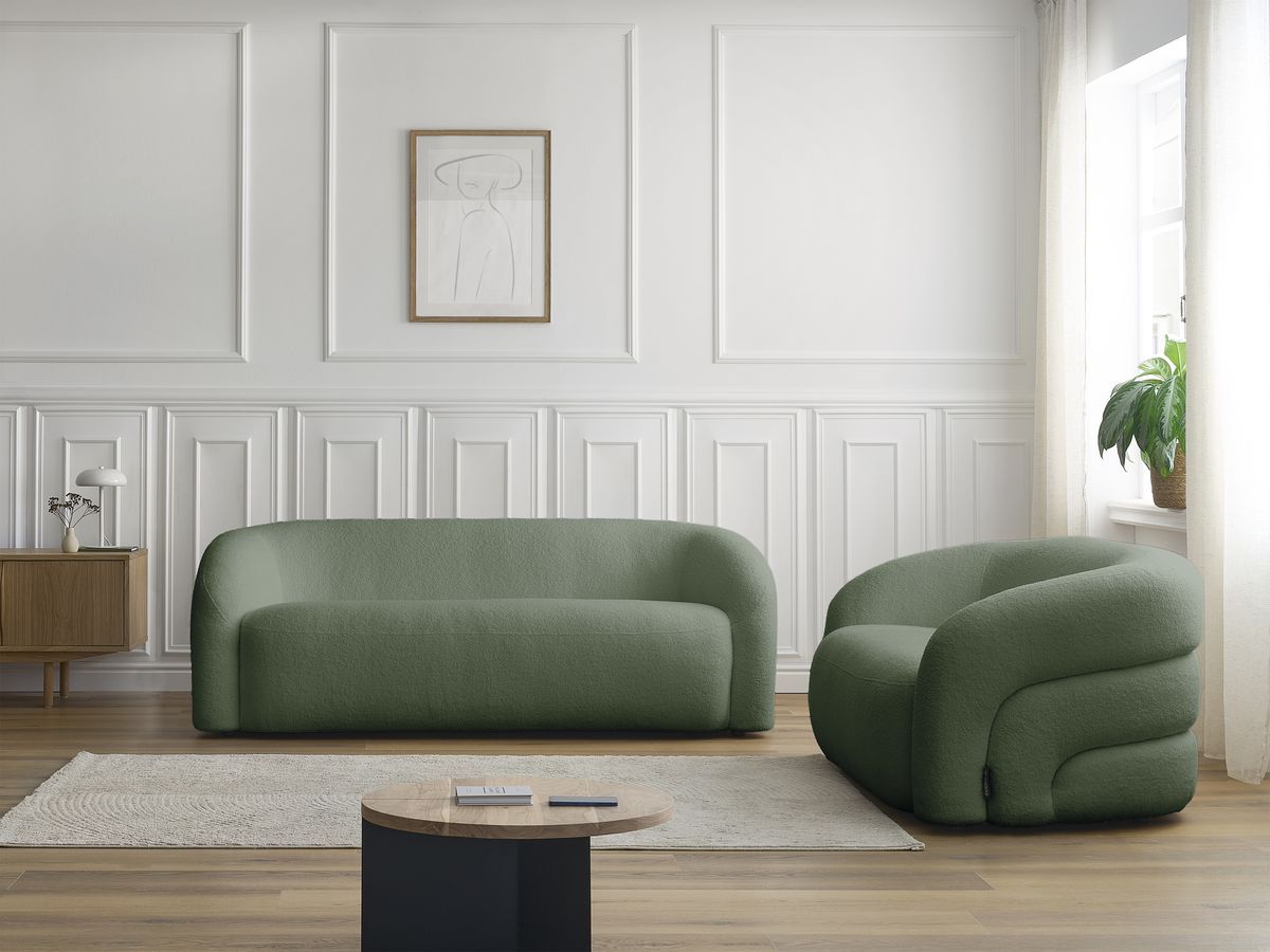 Bobochic Elina Sofa 5-Sitzer Bouclé-Stoff Grün