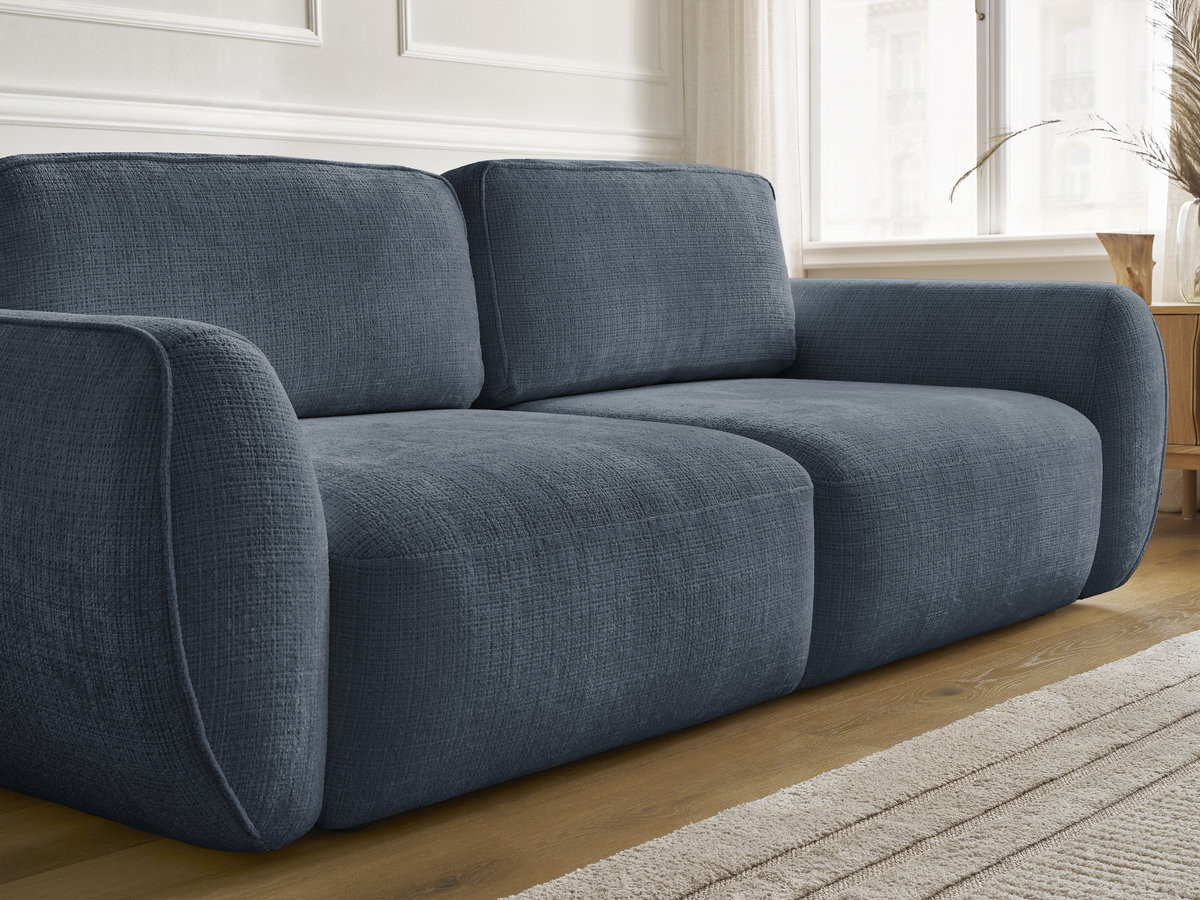 Bobochic Denise Schlafsofa 3-Sitzer mit Bettkasten Strukturstoff Dunkelblau