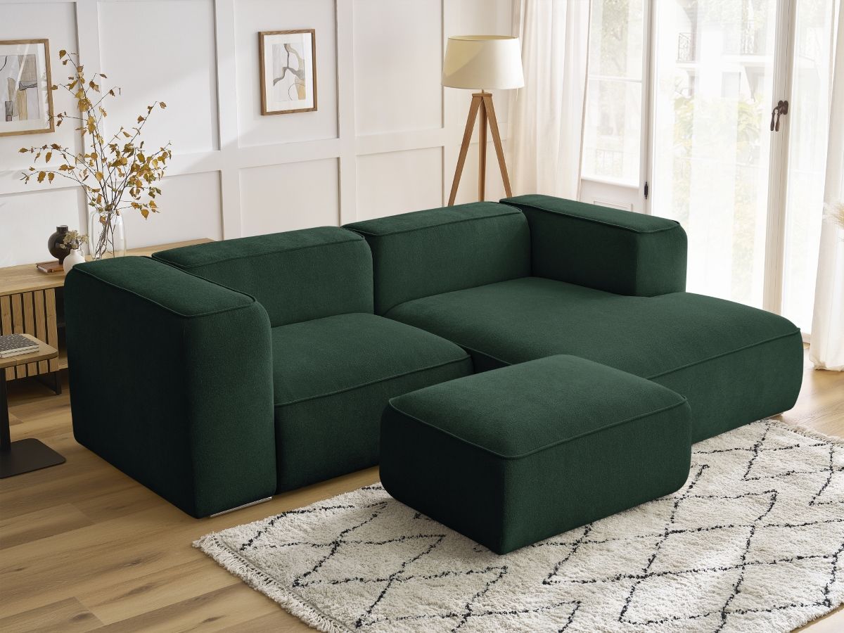 Bobochic Zephyr Ecksofa mit Pouf 260 × 165 cm Strukturstoff Grün Ecke rechts