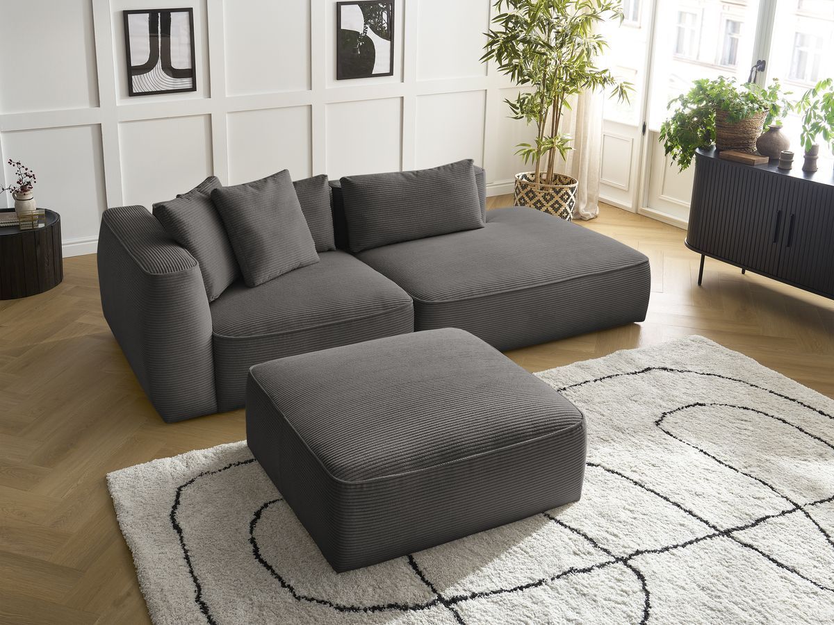 Bobochic Leopold Sofa 4-Sitzer mit Pouf Cordsamt Taupe Armlehne links
