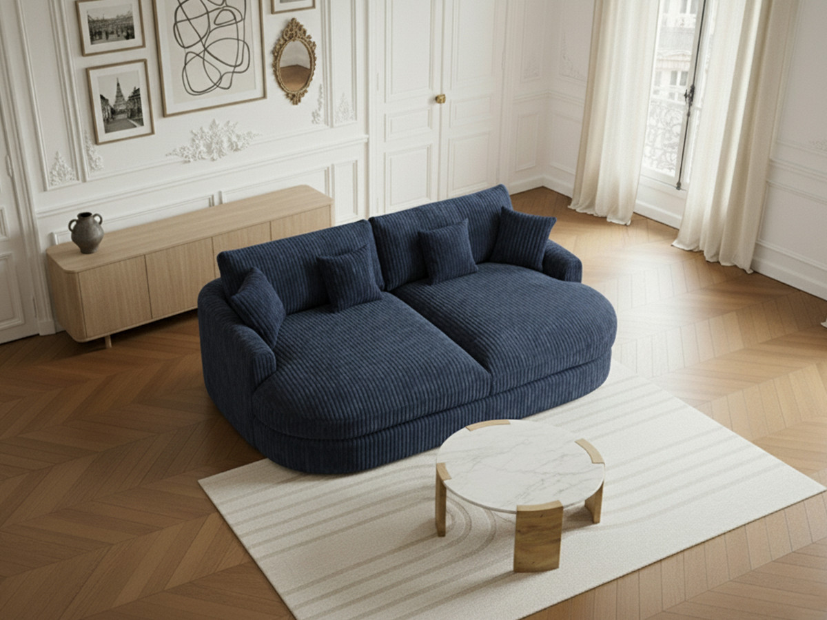 Bobochic Belem Sofa 3-Sitzer Breitcord weich Blau