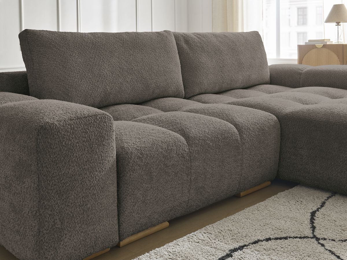Bobochic Anakin Ecksofa, 2 Kissen Bouclé-Stoff Braun