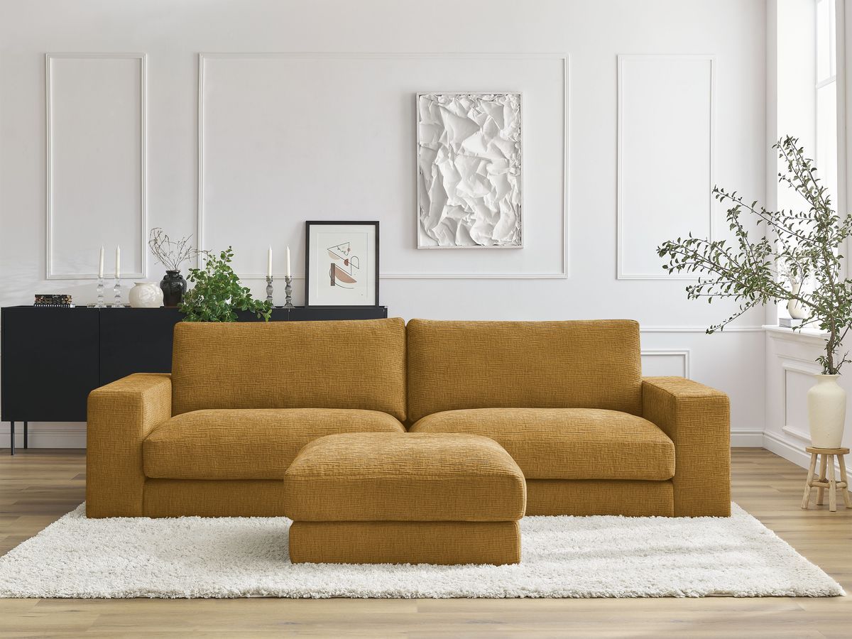 Bobochic Leonard Sofa 4-Sitzer mit Pouf 274 × 109 cm Strukturstoff Gelb