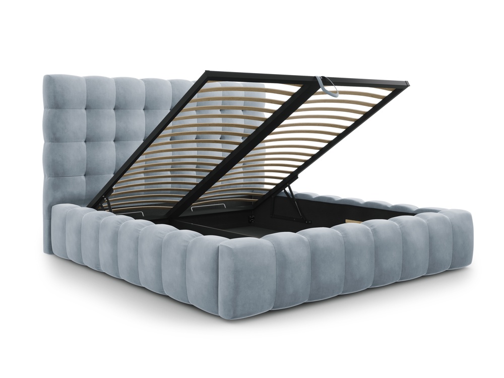 Cosmopolitan Design Stauraumbett mit Kopfteil Bali 160x200 Samt Bluvel Hellblau