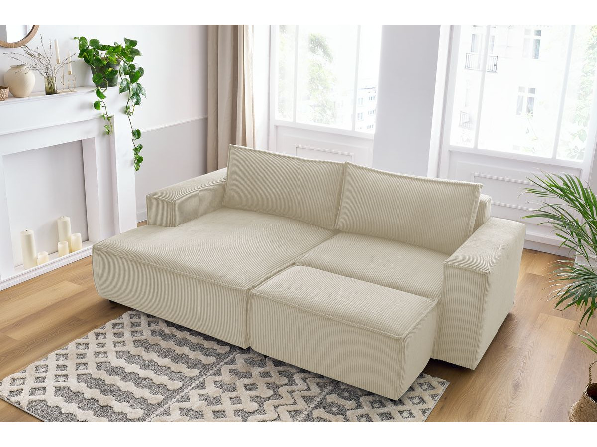 Bobochic Nihad Ecksofa mit Pouf Cordsamt Beige Ecke links