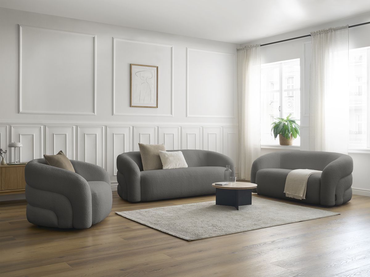 Bobochic Elina Sofa 6-Sitzer Bouclé-Stoff Dunkelgrau