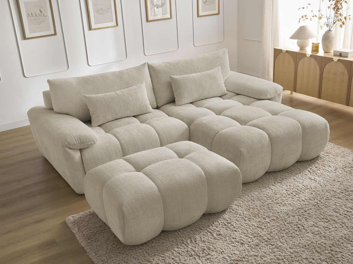 Bobochic Ivane Ecksofa mit Pouf Strukturstoff Beige Ecke rechts