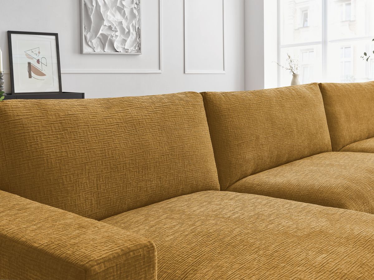 Bobochic Leonard Wohnlandschaft mit Pouf 404 × 159 cm Strukturstoff Gelb