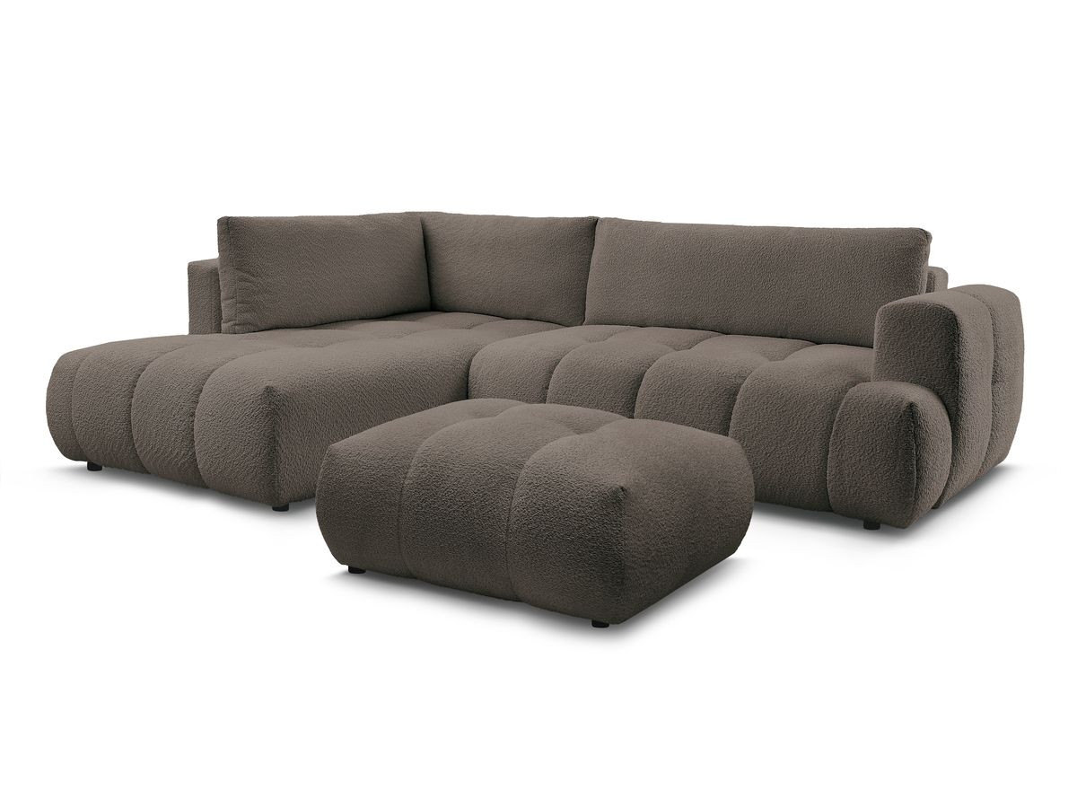Bobochic Fuji Ecksofa mit Schlaffunktion und Bettkasten und Pouf 282 × 204 cm Bouclé-Stoff Braun Ecke links