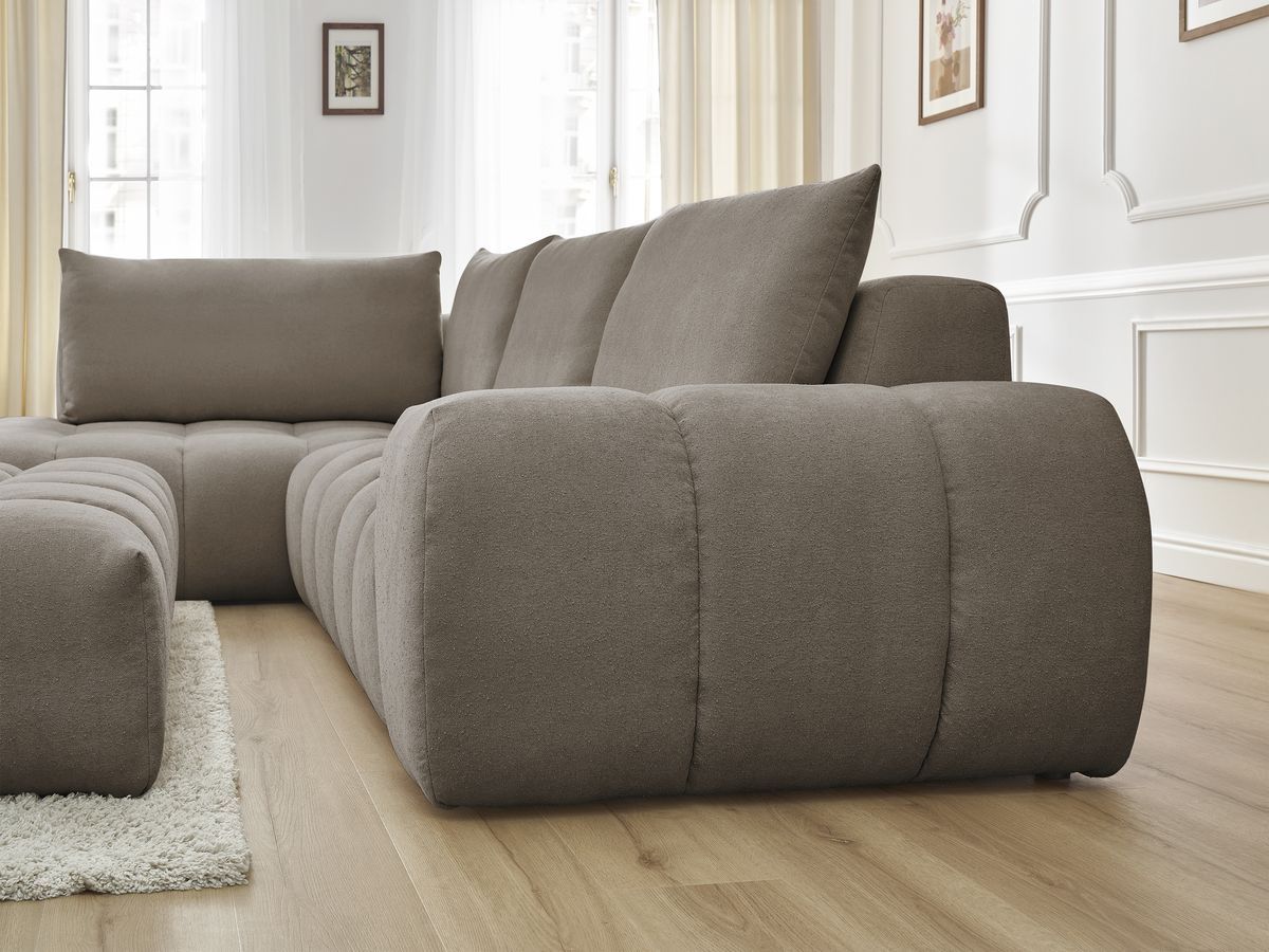 Bobochic Everest Ecksofa mit Schlaffunktion und Pouf, 4 Kissen Strukturstoff Taupe Ecke links