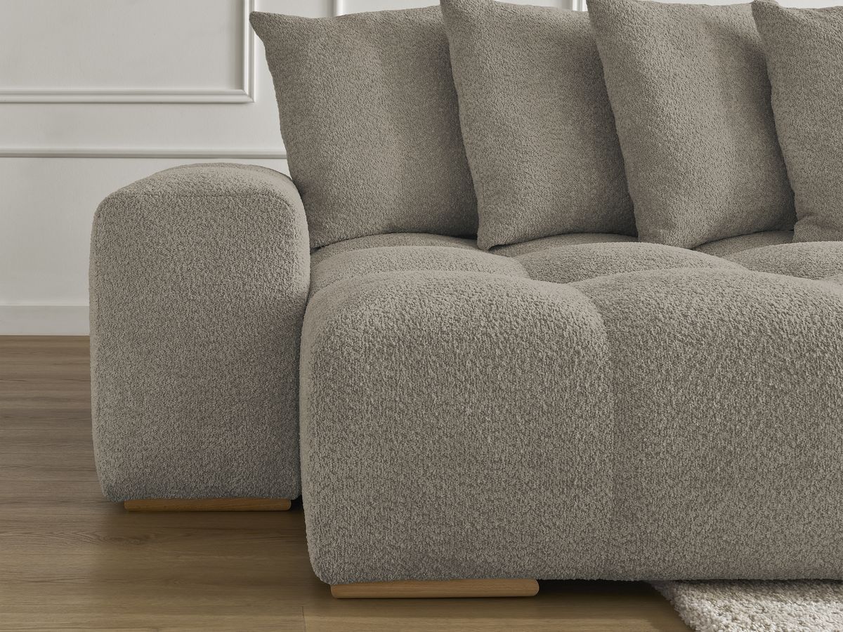 Bobochic Anakin Wohnlandschaft, Liegefläche 137 × 382 cm, 10 Kissen Bouclé-Stoff Taupe
