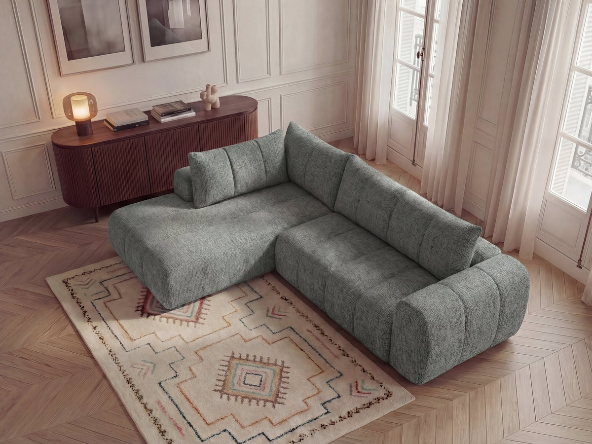 Bobochic Nesty Ecksofa in L-Form, 256 cm Melange-Stoff Dunkelgrau Ecke links