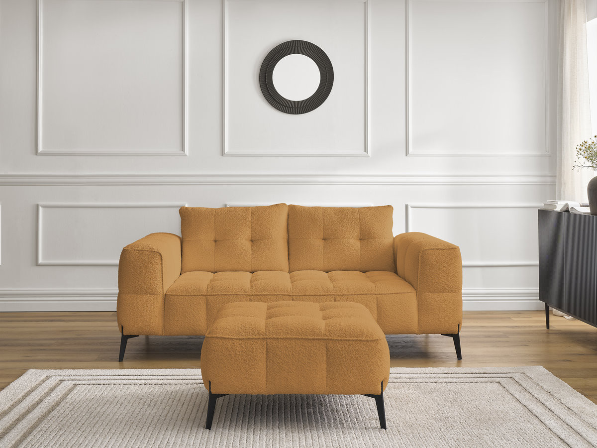 Bobochic Anis Sofa 2-Sitzer mit Pouf Bouclé-Stoff Gelb