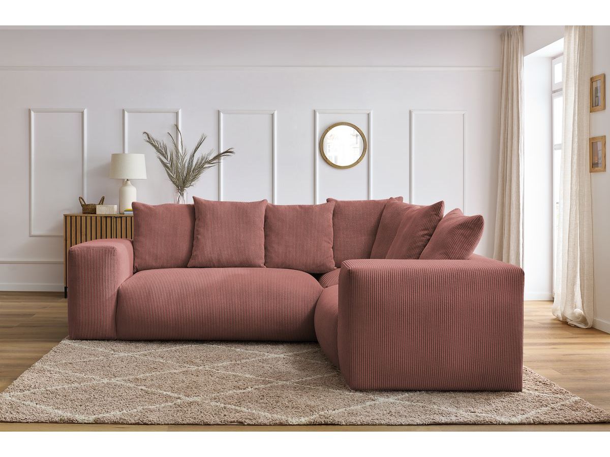 Bobochic Voltaire Ecksofa 268 × 214 cm Cordsamt Rosa Ecke rechts
