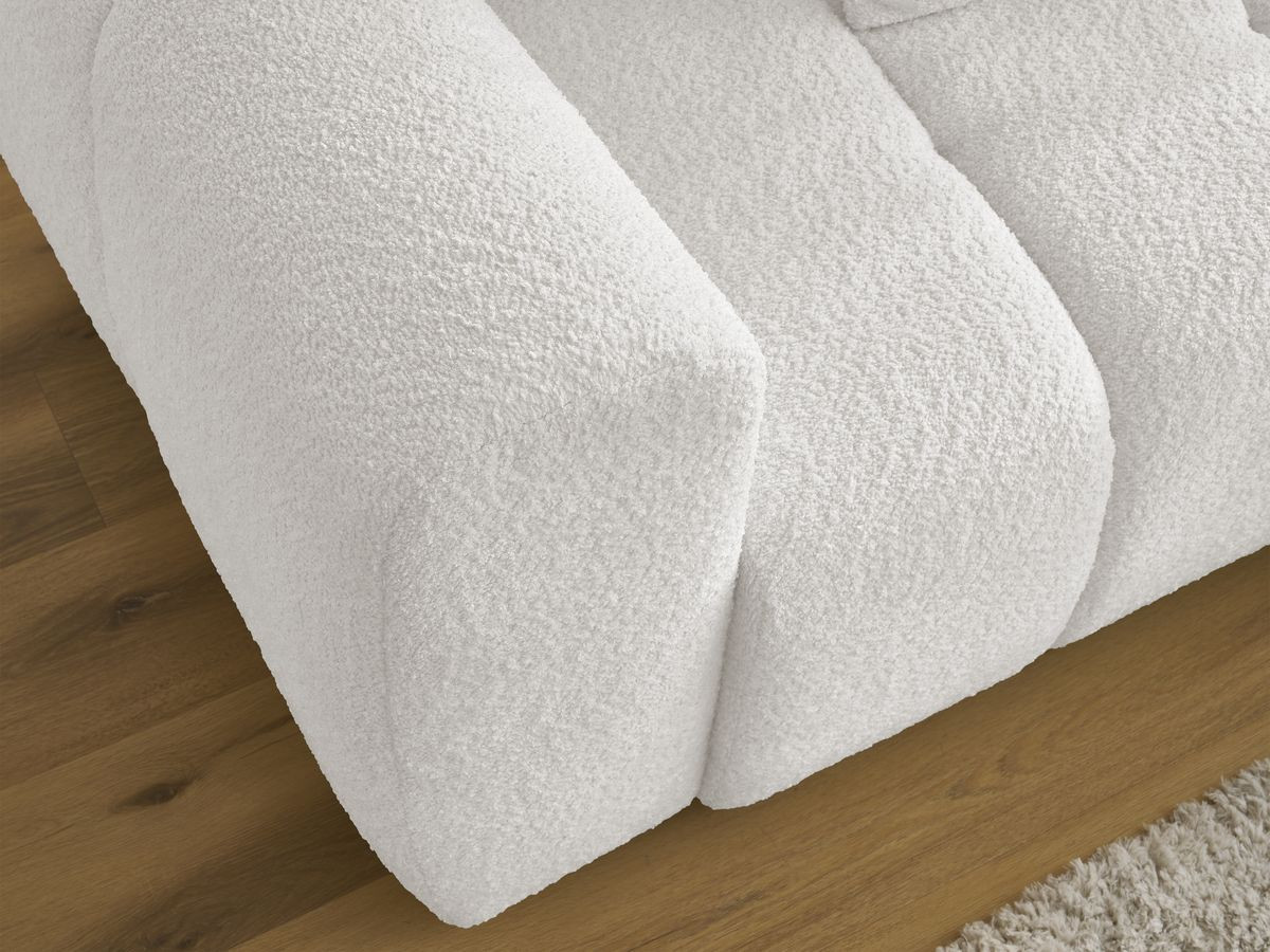 Bobochic Roxelane Ecksofa mit Schlaffunktion und Bettkasten 258 × 150 cm Bouclé-Stoff Weiß Ecke rechts