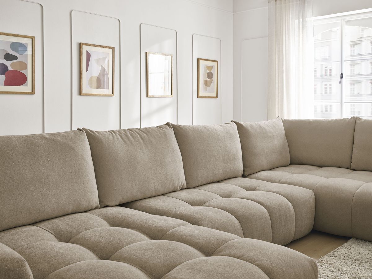 Bobochic Everest Wohnlandschaft, 6 Kissen Strukturstoff Taupe Ecke links