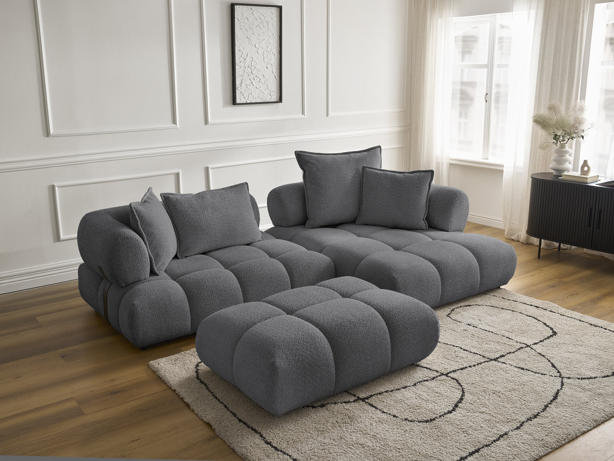 Bobochic Alya Ecksofa mit Pouf Bouclé-Stoff Dunkelgrau Ecke rechts