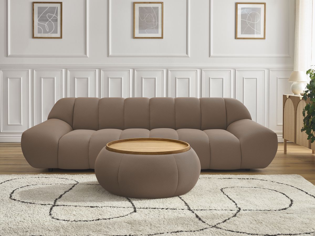 Bobochic Hayden Sofa 3-Sitzer mit Pouf 256 × 107 cm Mesh-Stoff Braun