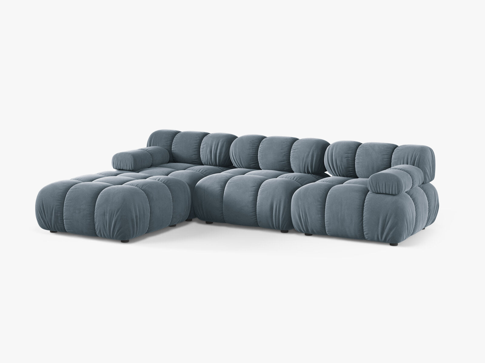 Micadoni Modulares Sofa Bellis 4-Sitzer mit flachem Modul Samt Bluvel Hellblau
