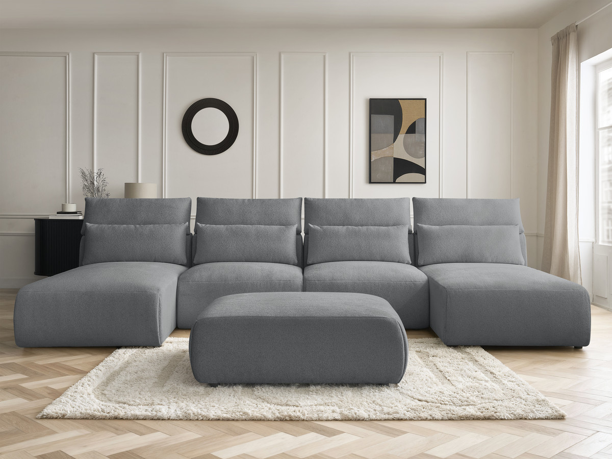 Bobochic Jana Wohnlandschaft mit großem Pouf Melange-Stoff Dunkelgrau