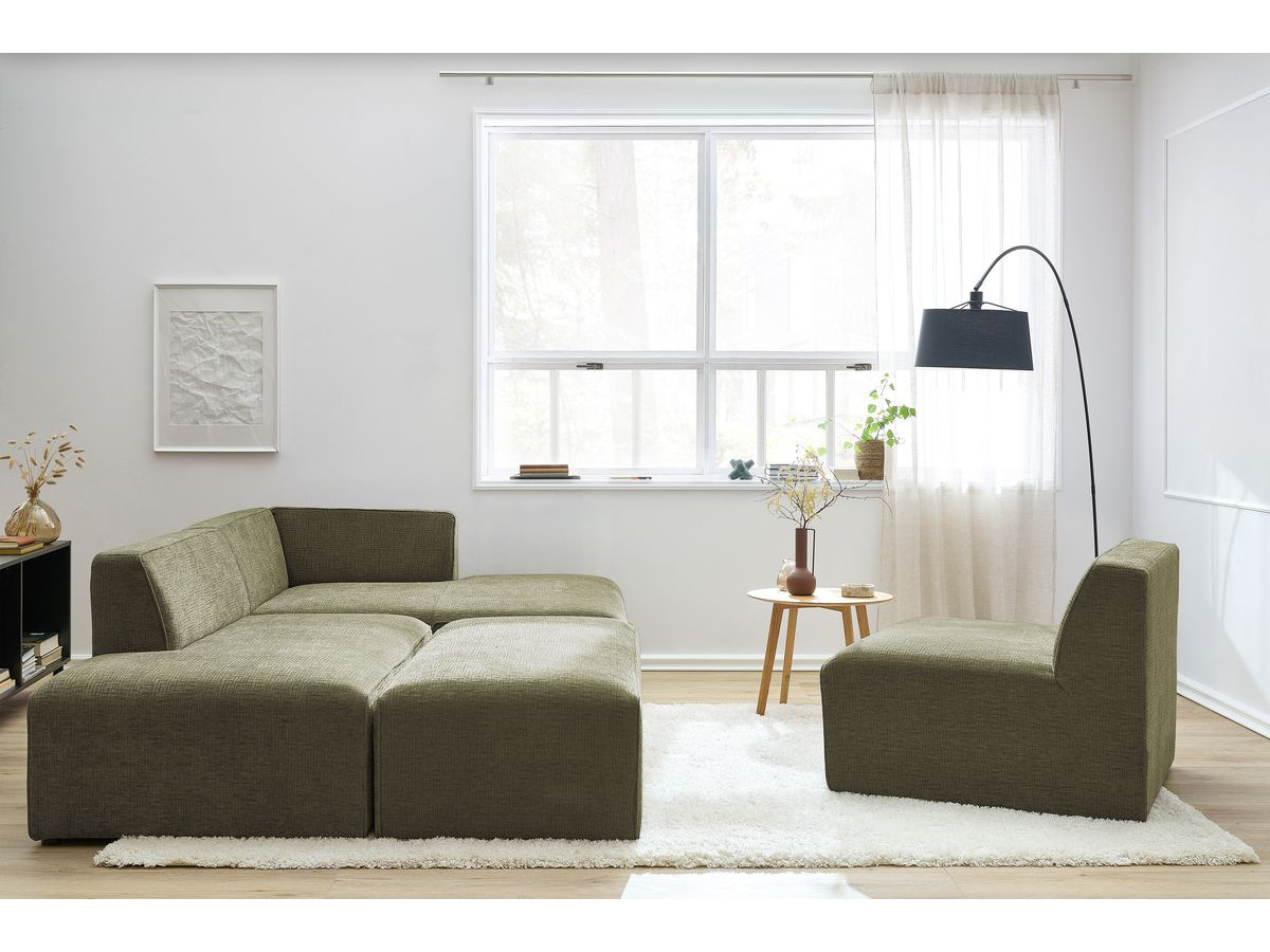 Bobochic Megeve Ecksofa mit Pouf Strukturstoff Grün Ecke rechts