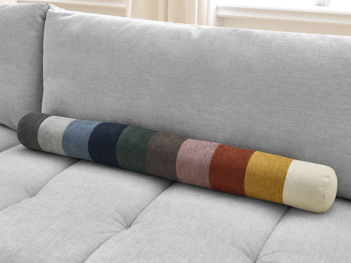 Bobochic Fuji Ecksofa mit Schlaffunktion und Bettkasten und Pouf 282 × 204 cm Stoff Hellgrau Ecke links
