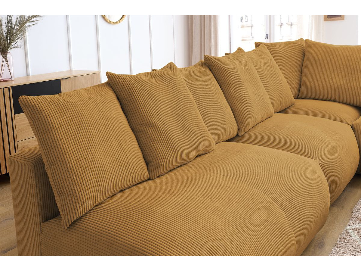 Bobochic Voltaire Ecksofa mit Pouf 322 × 268 cm Cordsamt Gelb Ecke rechts