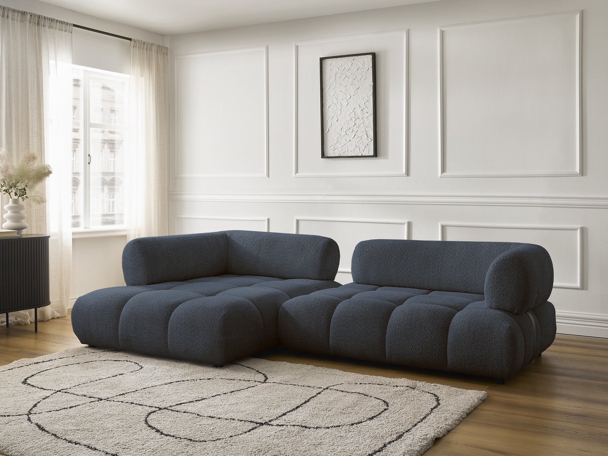 Bobochic Alya Ecksofa Bouclé-Stoff Dunkelblau Ecke links