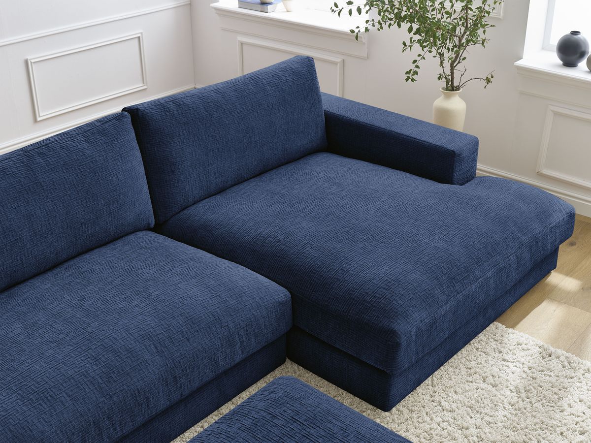 Bobochic Leonard Wohnlandschaft mit Pouf 404 × 159 cm Strukturstoff Dunkelblau