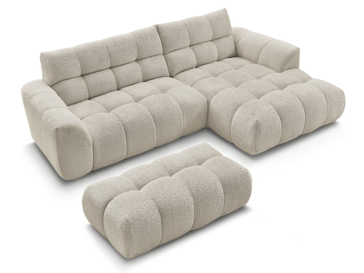 Bobochic Jaya Ecksofa mit Pouf Chenille Beige Ecke rechts