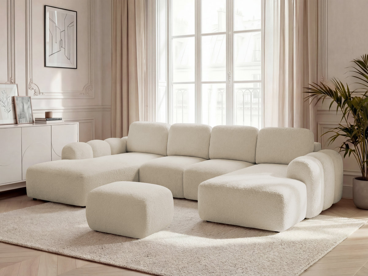 Bobochic Montaigne Wohnlandschaft mit Pouf Bouclé-Stoff Beige Ecke rechts