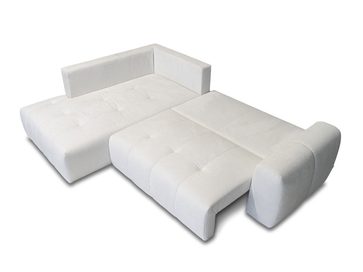 Bobochic Roxelane Ecksofa mit Schlaffunktion und Bettkasten Melange-Stoff Weiß Ecke links