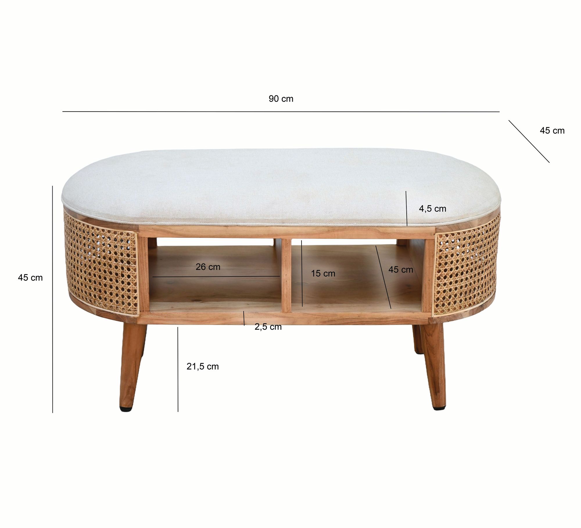 Sitzhocker Porsanger Akazie Massivholz 90 × 45 × 45 cm