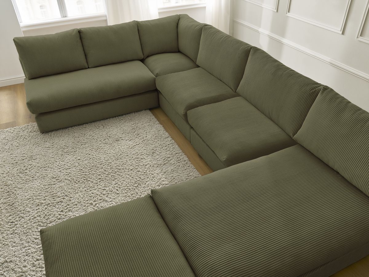 Bobochic Paris Ecksofa mit Pouf 369 × 167 cm Cordsamt Grün