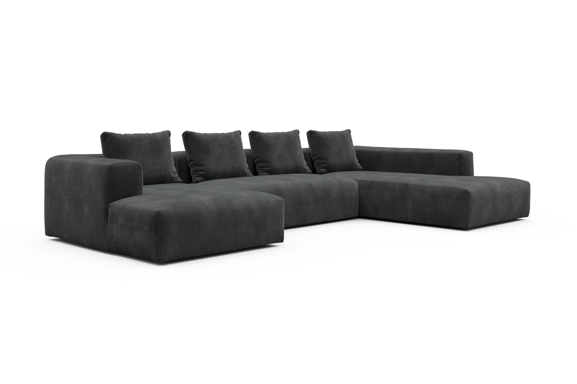 Wohnlandschaft Fred Relax-Ecke rechts mit 2-Sitzer und Chaiselongue links Samt Smooth 811-Deep-Warm-Grey