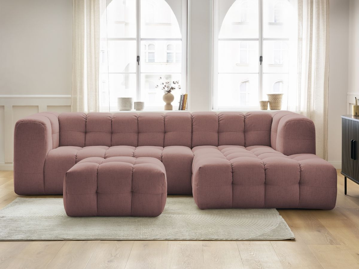 Bobochic Cloud Ecksofa mit Pouf 288 × 184 cm Stoff Rosa Ecke rechts