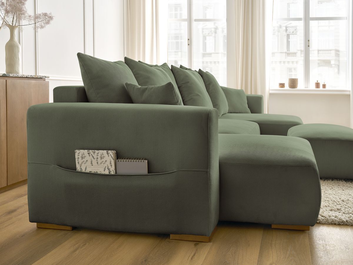 Bobochic Sidonie Wohnlandschaft mit Pouf Cordsamt Grün