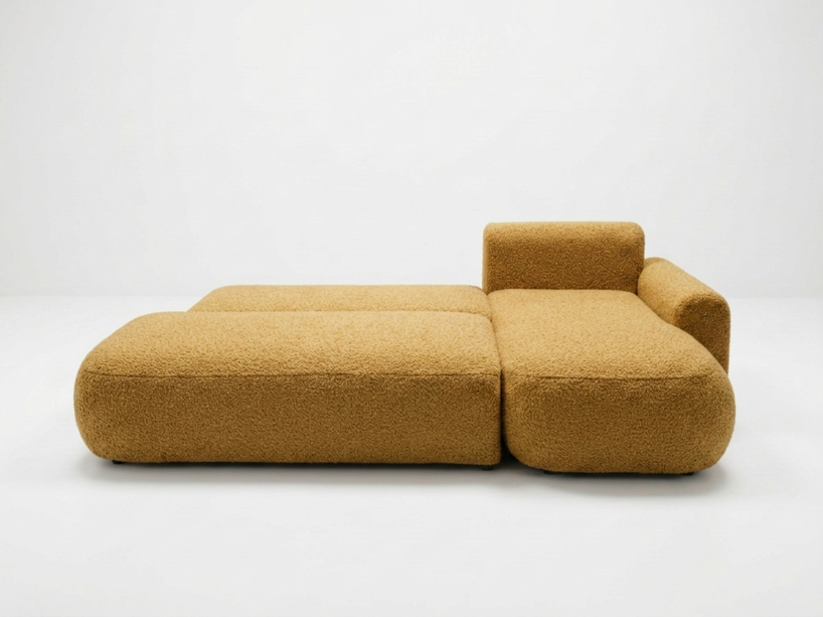 Bobochic Tango Ecksofa mit Schlaffunktion und Bettkasten Bouclé-Stoff Gelb Ecke rechts