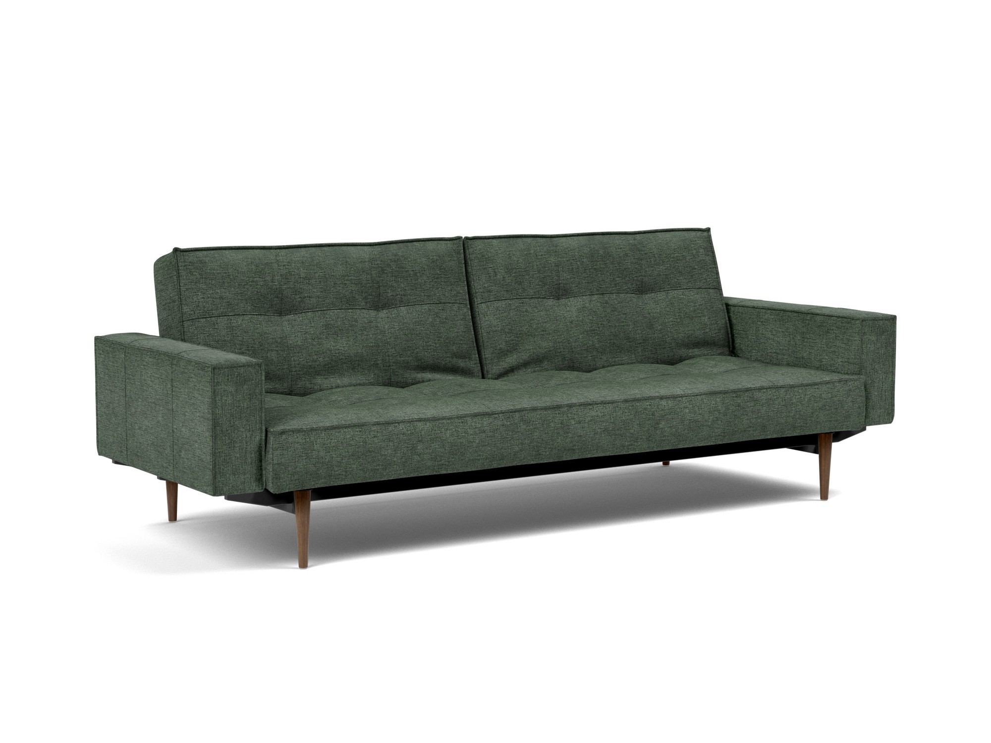 Schlafsofa Splitback mit Armlehnen Flachgewebe Avella 281-Pine-Green Beine Styletto Eiche dunkel