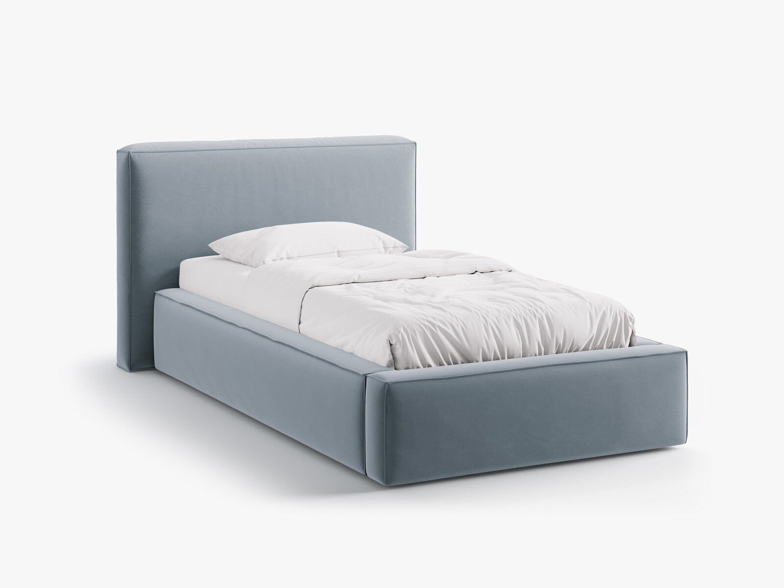 Micadoni Single Polsterbett mit Stauraum Jodie Samt Bluvel Hellblau 90x200