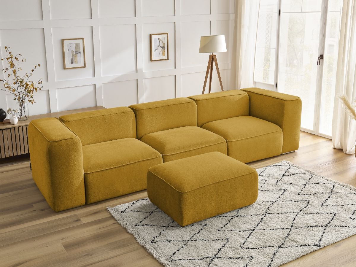 Bobochic Zephyr Sofa 4-Sitzer mit Pouf Strukturstoff Gelb