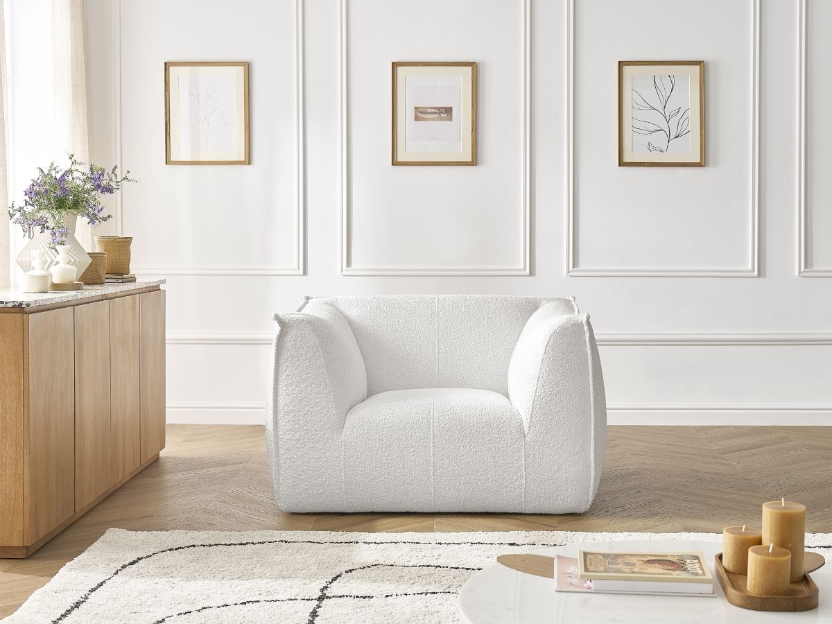 Bobochic Giorgia Sessel Bouclé-Stoff Weiß