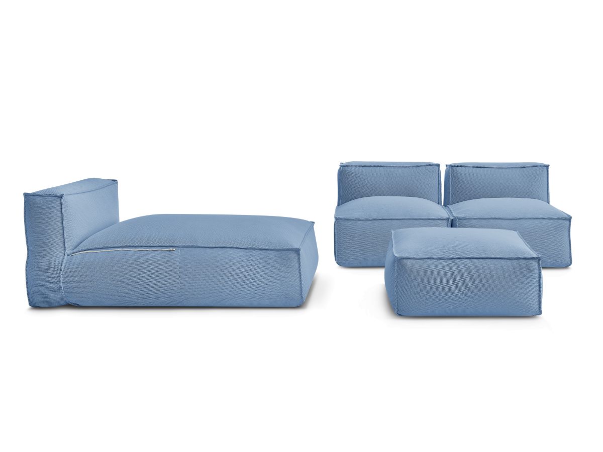 Bobochic Biarritz Gartensofa 4-Sitzer mit Pouf 252 × 168 cm Melange-Stoff Blau