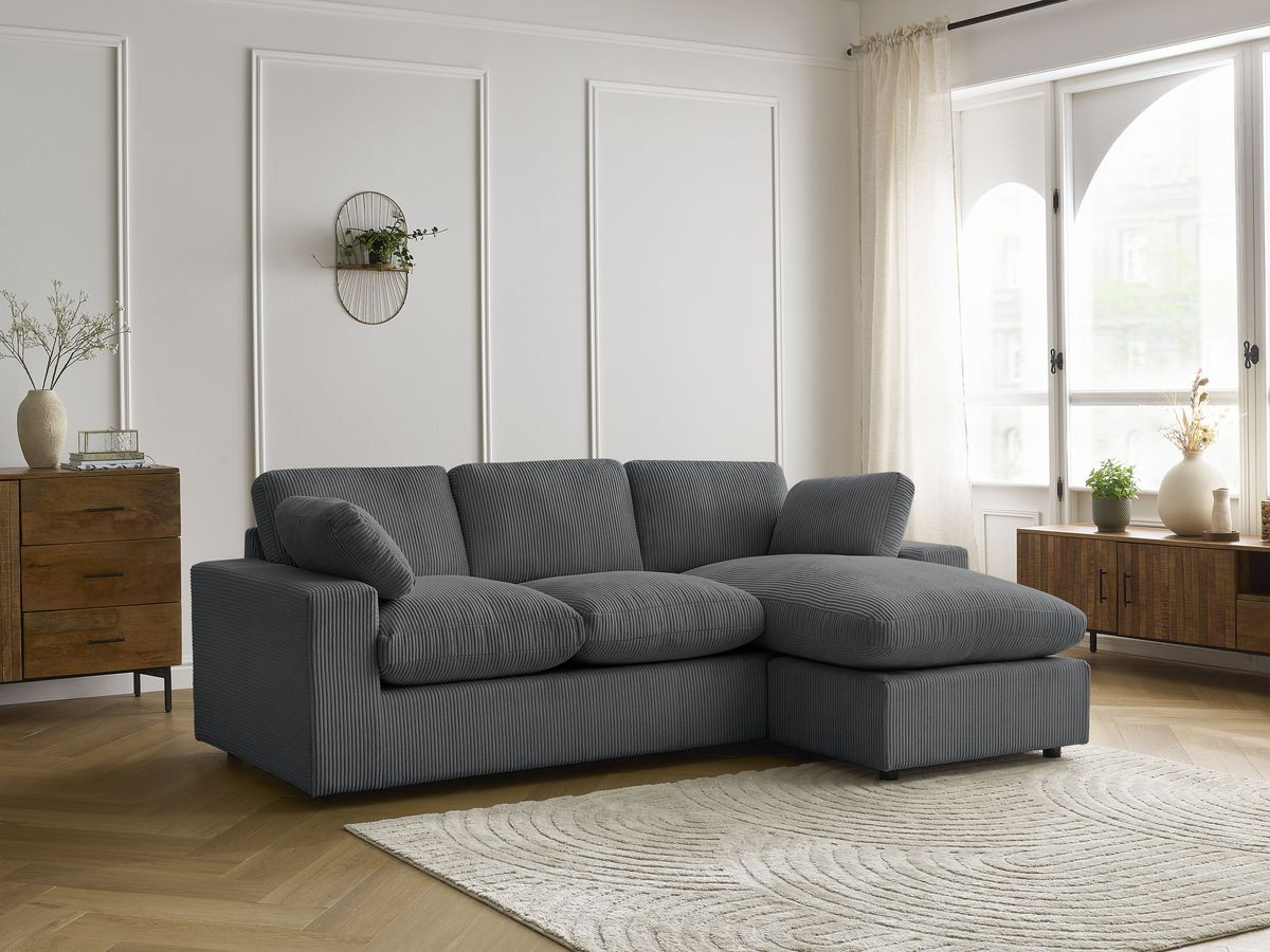 Bobochic Belair Ecksofa 220 × 139 cm Cordsamt Dunkelgrau