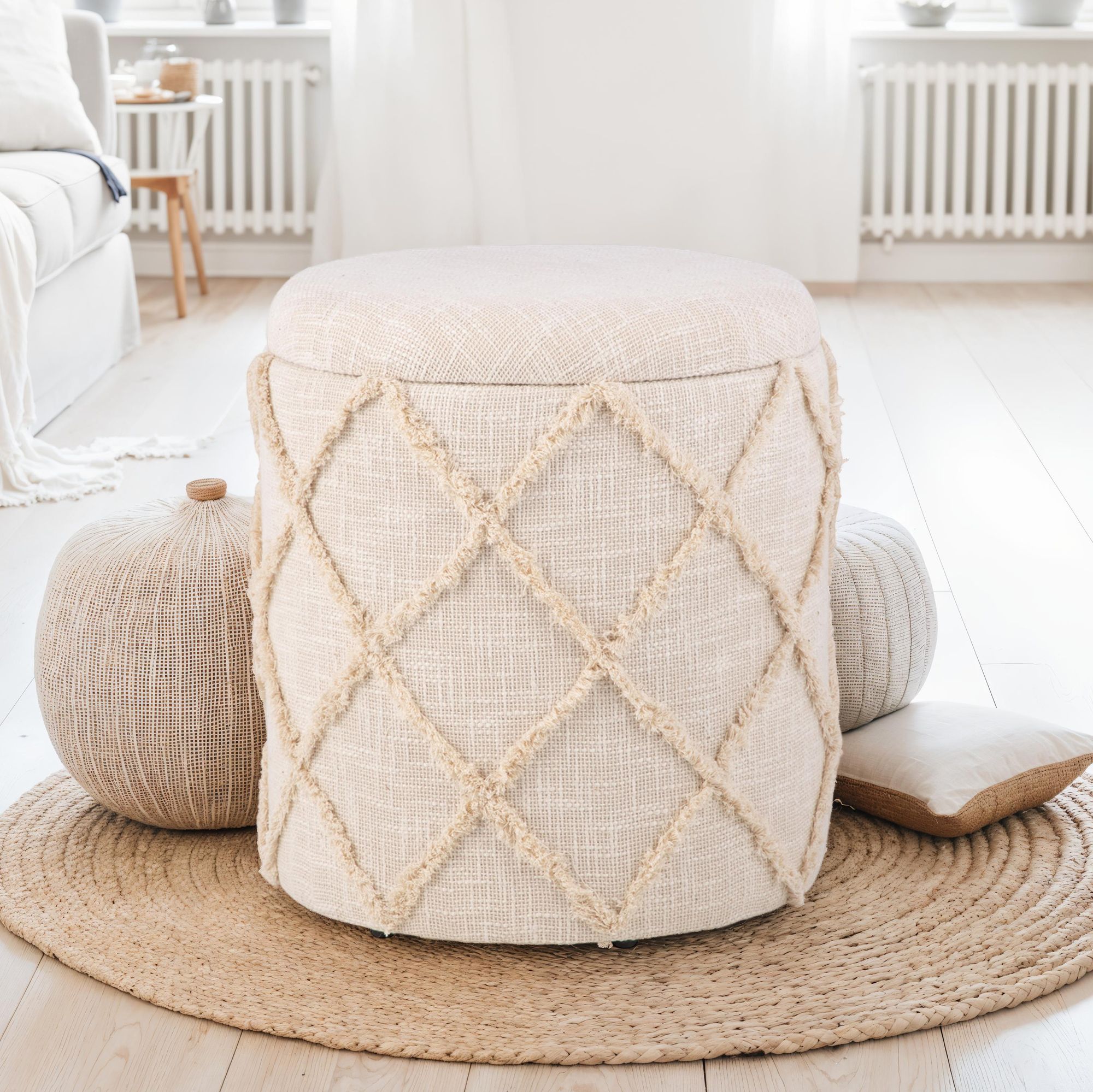 Sitzhocker Oppheim Stoff Creme Ø 40 cm
