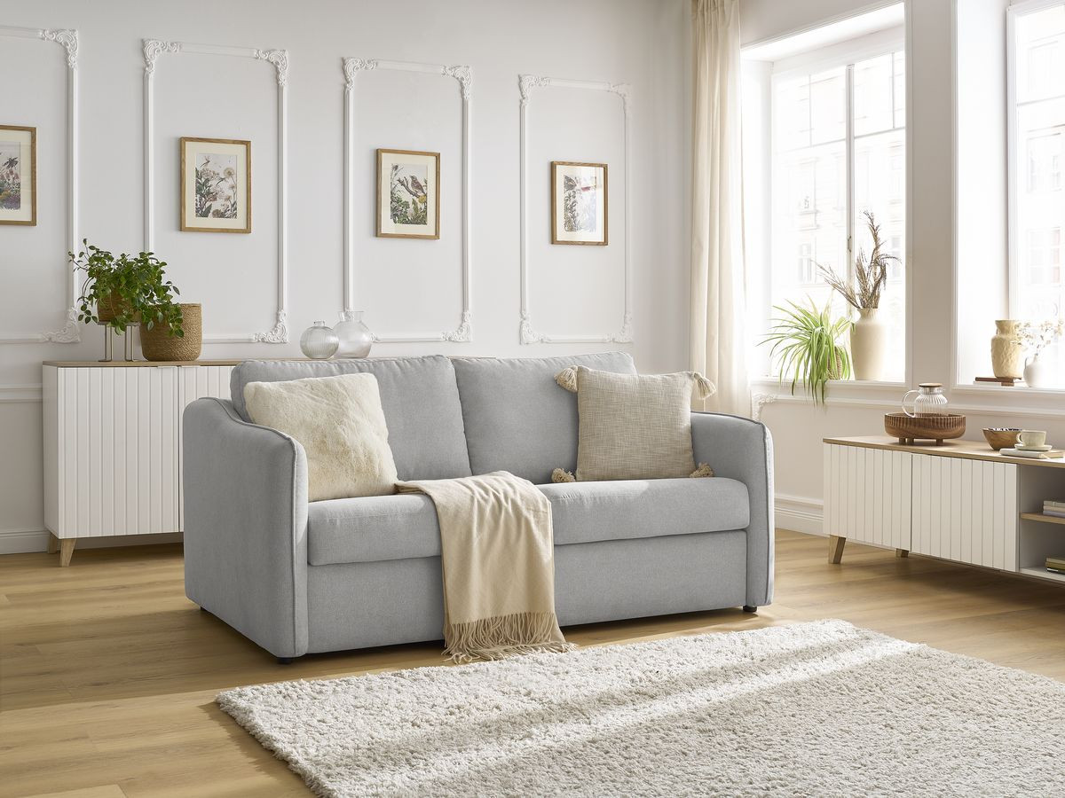 Bobochic Lenny Schlafsofa 3-Sitzer Stoff Hellgrau