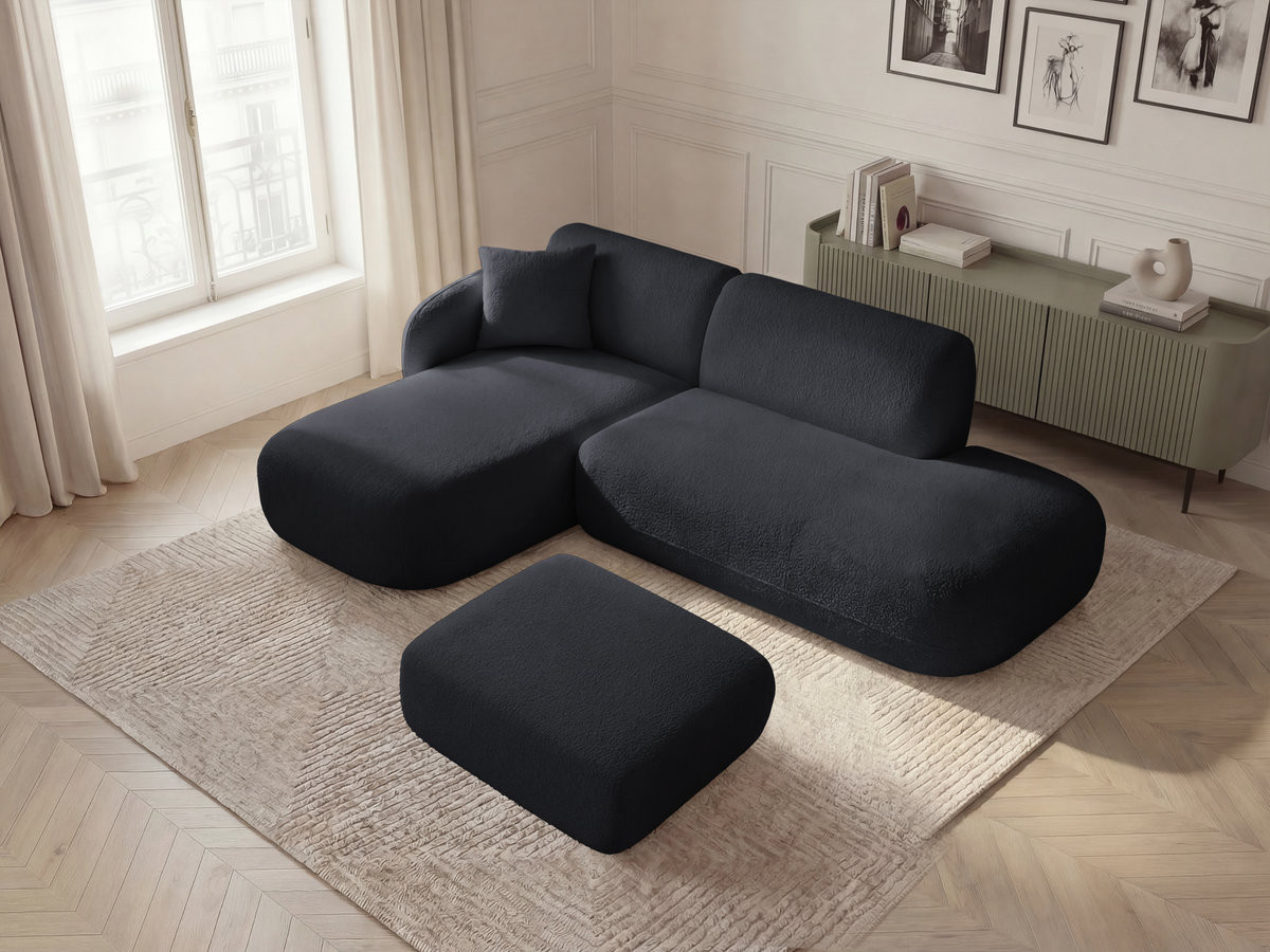 Bobochic Anda Ecksofa mit Pouf 241 × 163 cm Chenille Schwarz Ecke links